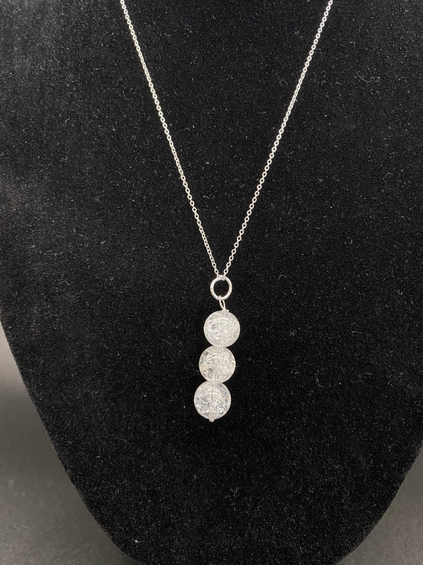 Triple Crackle Quartz Drop Sterling Silver Necklace