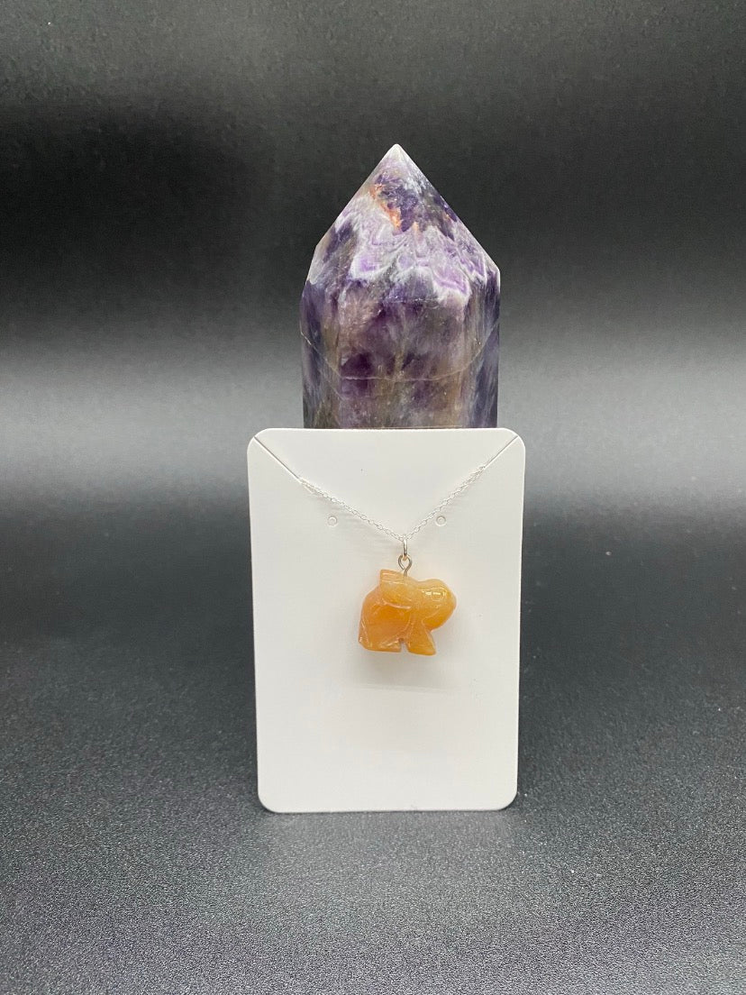 Orange Quartzite Hand-Carved Rabbit Pendant Sterling Silver Necklace