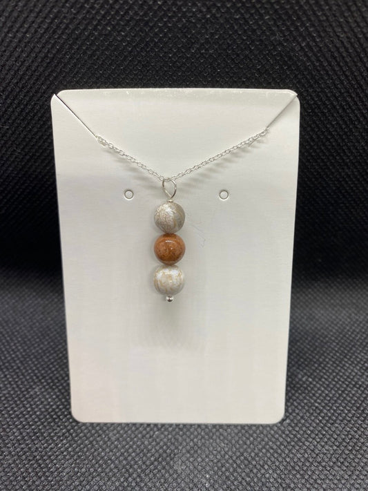 Fossil Jasper Sterling Silver Drop Pendant Necklace