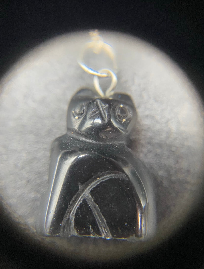 Black Agate Cat Pendant Sterling Silver Necklace