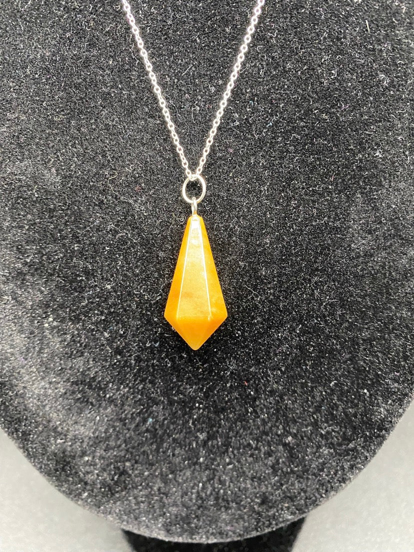 Orange Quartzite Faceted Pendulum Pendant Sterling Silver Necklace