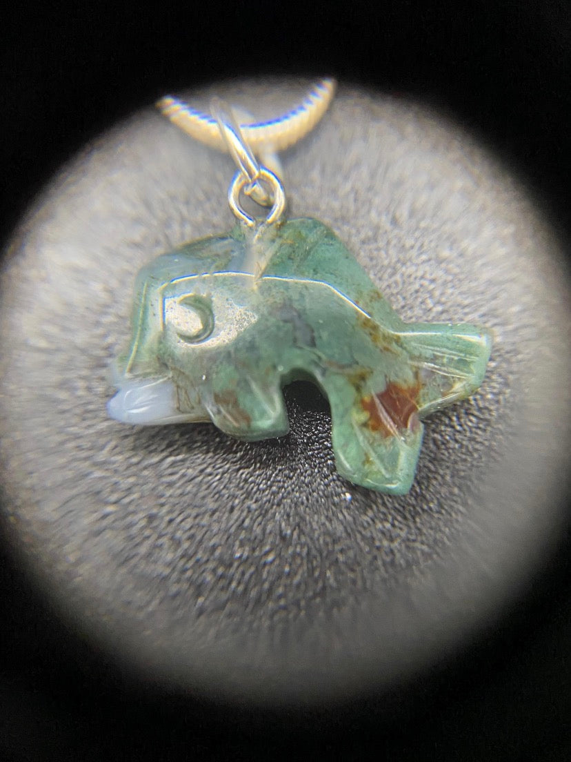 Green Jasper Dolphin Sterling Silver Necklace | Ocean Inspired Necklace