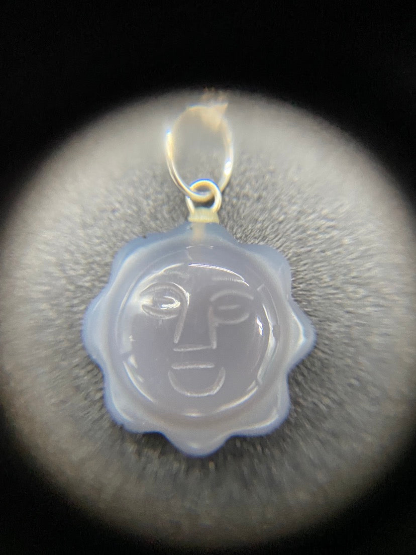 Grey Agate Sun Pendant Sterling Silver Necklace