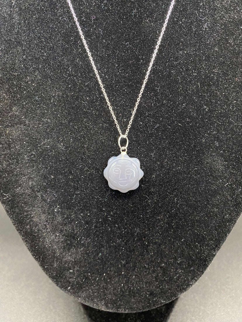 Grey Agate Sun Pendant Sterling Silver Necklace