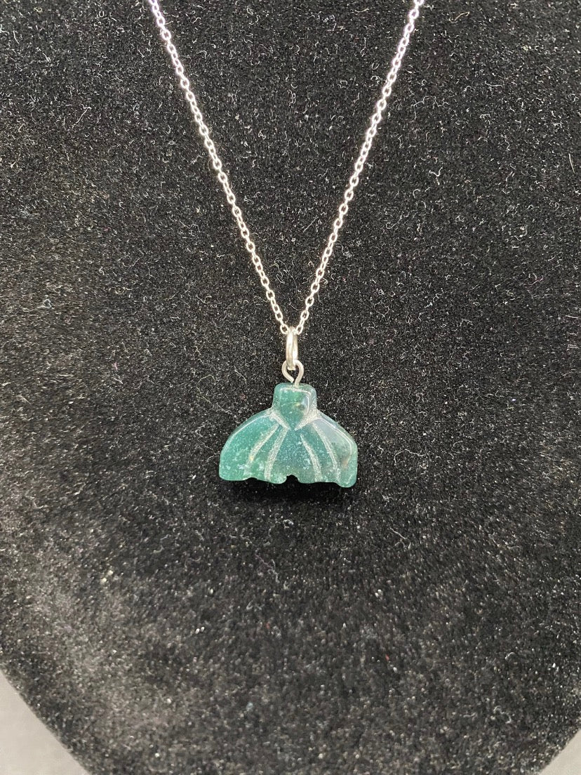 Green Jasper Whale Tail Necklace in Sterling Silver | Ocean Inspired Crystal Pendant