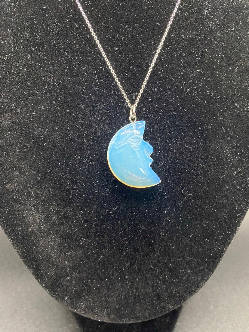 Opalite Crescent Moon Pendant Sterling Silver Necklace | Crystal Jewellery