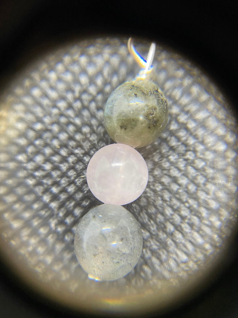 Labradorite & Rose Quartz Three-Bead Drop Sterling Silver Necklace