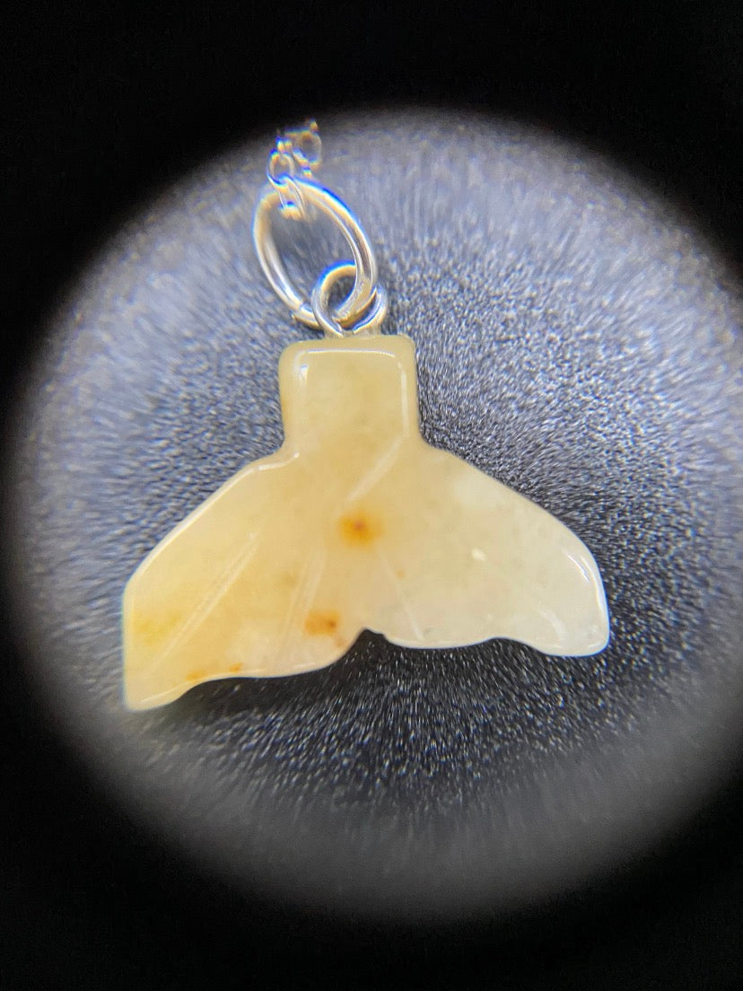 Carved Citrine Whale Tail Pendant Sterling Silver Necklace