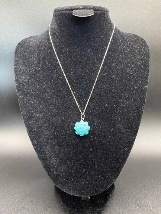 Turquoise Howlite Hand-Carved Sun Pendant Sterling Silver Necklace