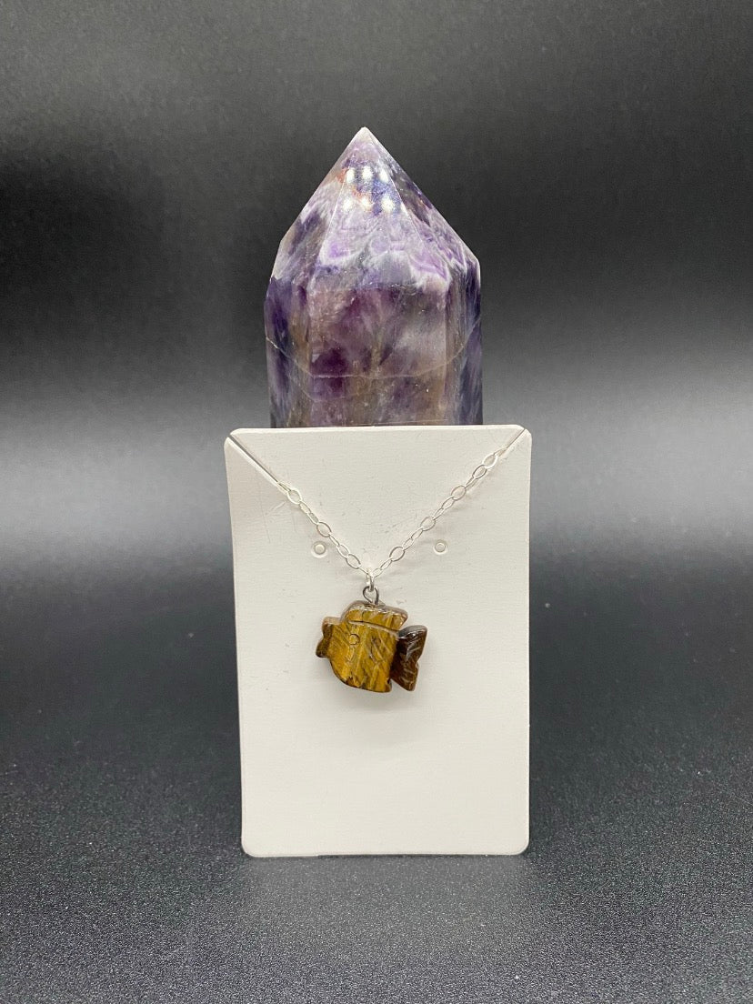 Tigers Eye Fish Sterling Silver Necklace