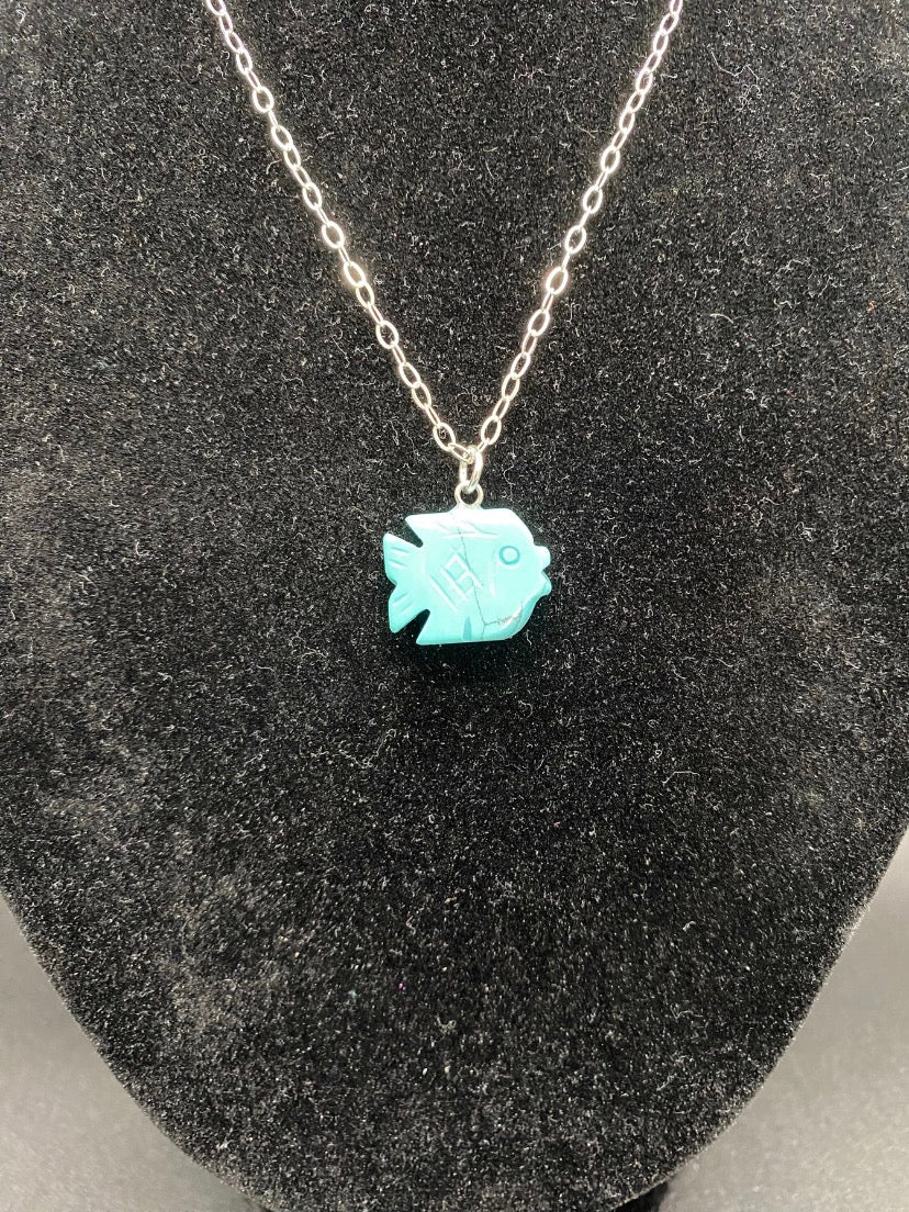 Turquoise Howlite Fish Sterling Silver Necklace