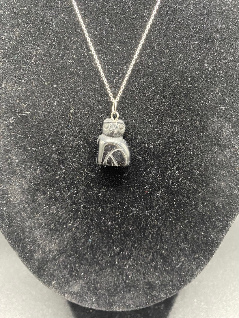 Black Agate Cat Pendant Sterling Silver Necklace