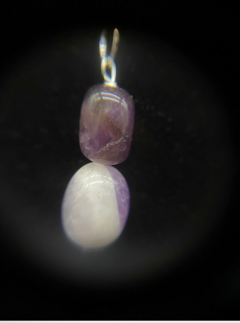 Double Amethyst Tumble Stone Sterling Silver Necklace