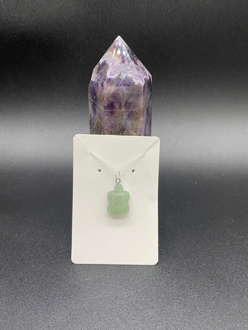 Green Aventurine Carved Turtle Sterling Silver Pendant Necklace