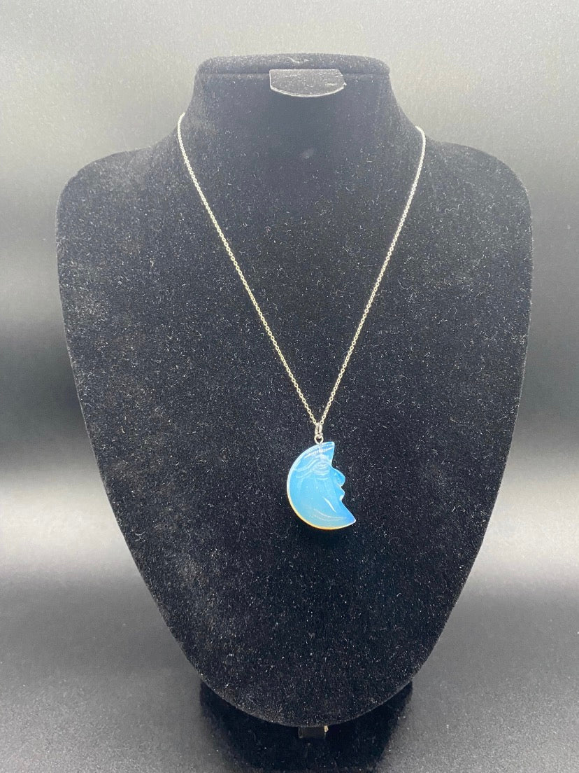 Opalite Crescent Moon Pendant Sterling Silver Necklace | Crystal Jewellery