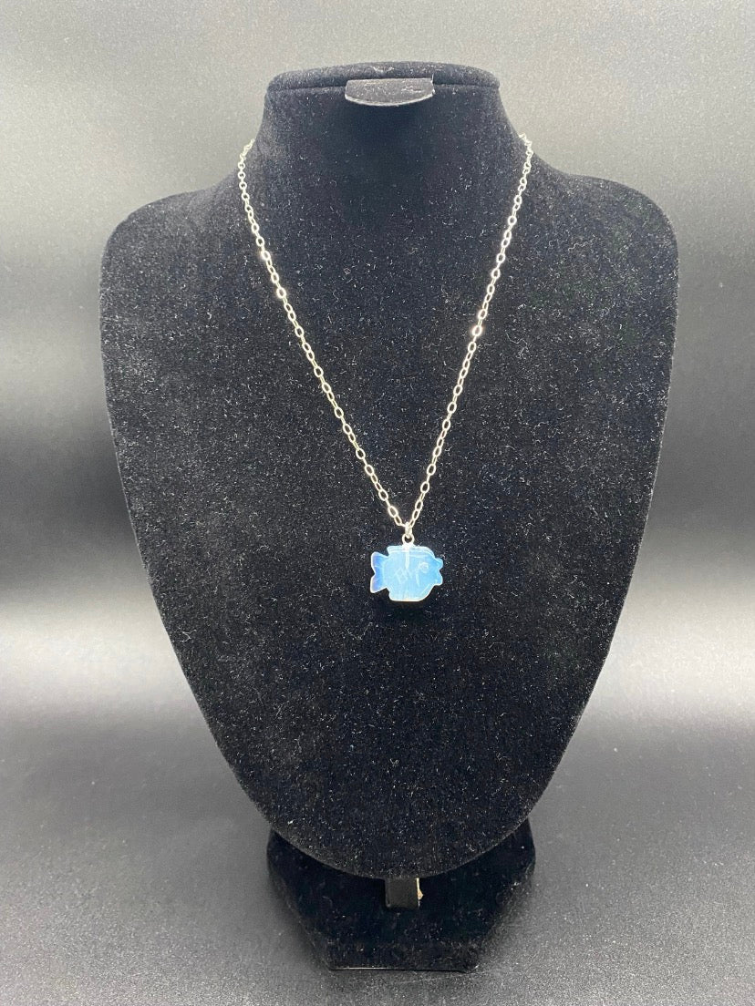 Opalite Fish Pendant Sterling Silver Necklace, Crystal Jewellery