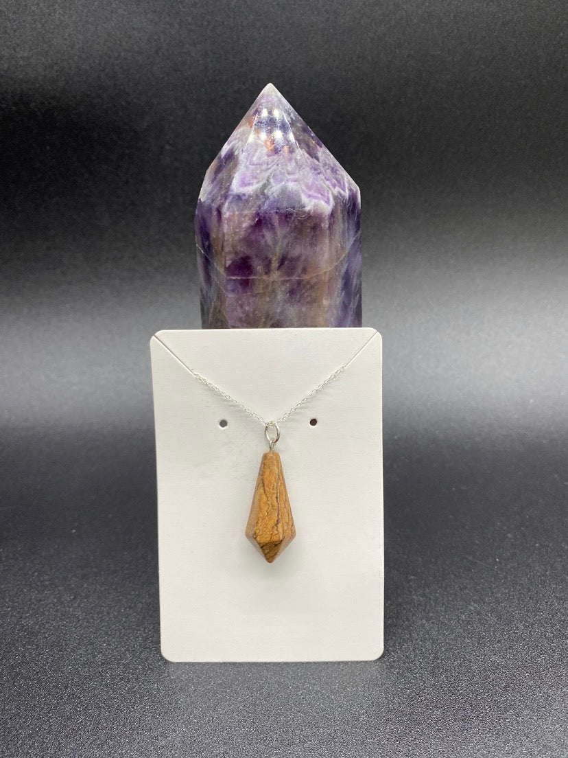 Picture Jasper Faceted Pendulum Pendant Sterling Silver Necklace
