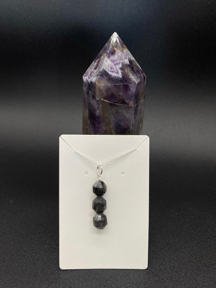 Larvikite Crystal Pendant Sterling Silver Necklace