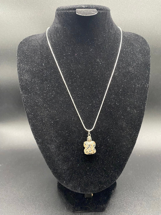 Dalmatian Jasper Carved Turtle Sterling Silver Pendant Necklace
