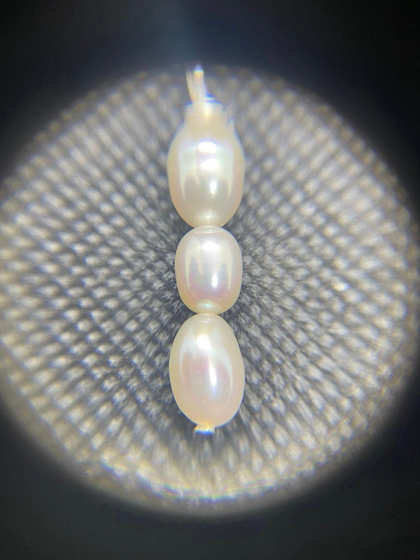 Freshwater Cultured Pearl Three-Bead Drop Sterling Silver Necklace