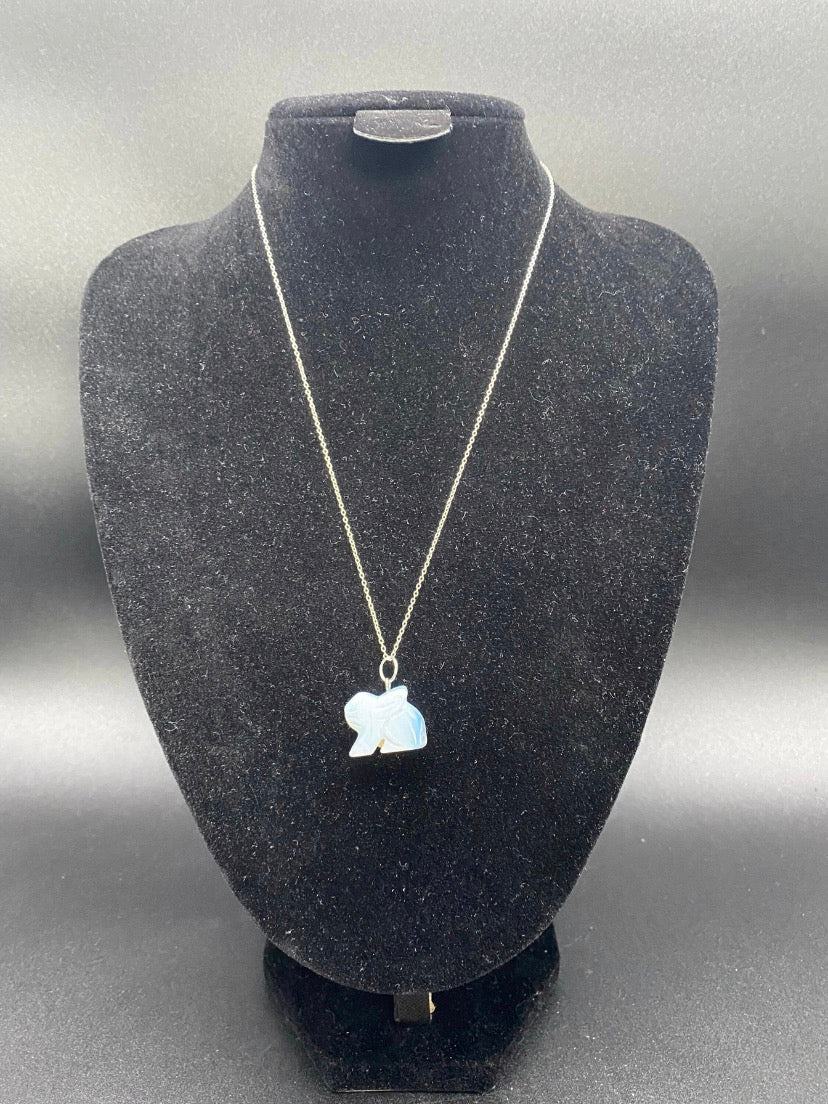 Opalite Rabbit Pendant Sterling Silver Necklace | Crystal Jewellery