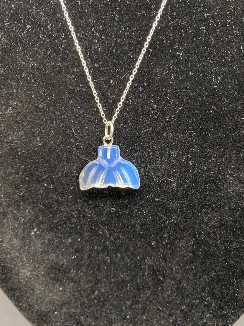 Opalite Whale Tail Pendant Sterling Silver Necklace | Crystal Jewellery