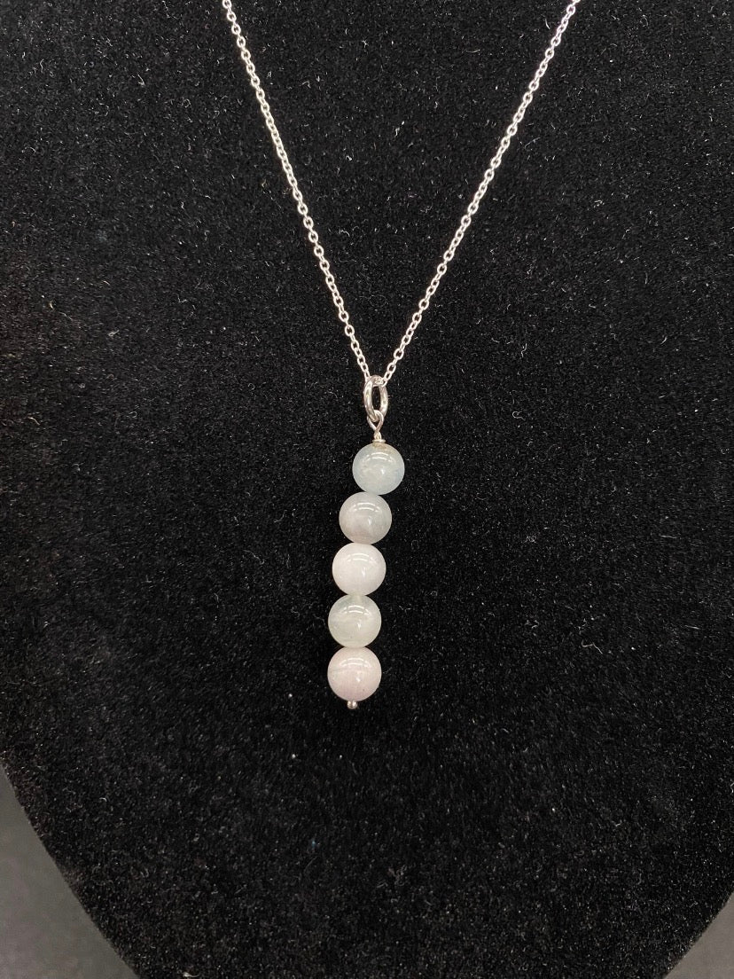 Aquamarine Beaded Drop Sterling Silver Necklace