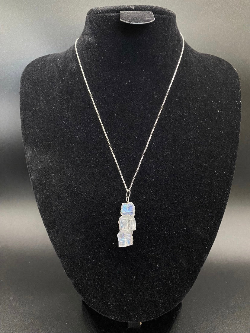 Mystic Quartz Raw Crystal Drop Sterling Silver Necklace