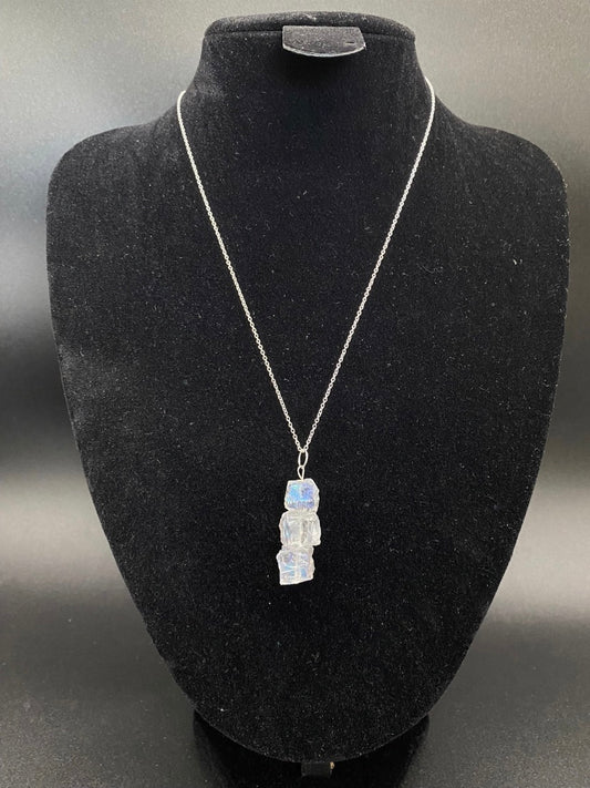 Mystic Quartz Raw Crystal Drop Sterling Silver Necklace