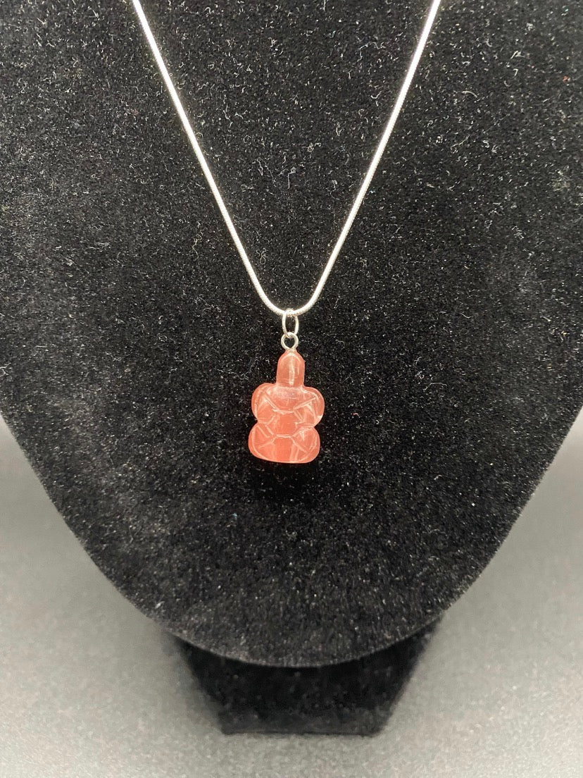 Strawberry Quartz Turtle Sterling Silver Necklace