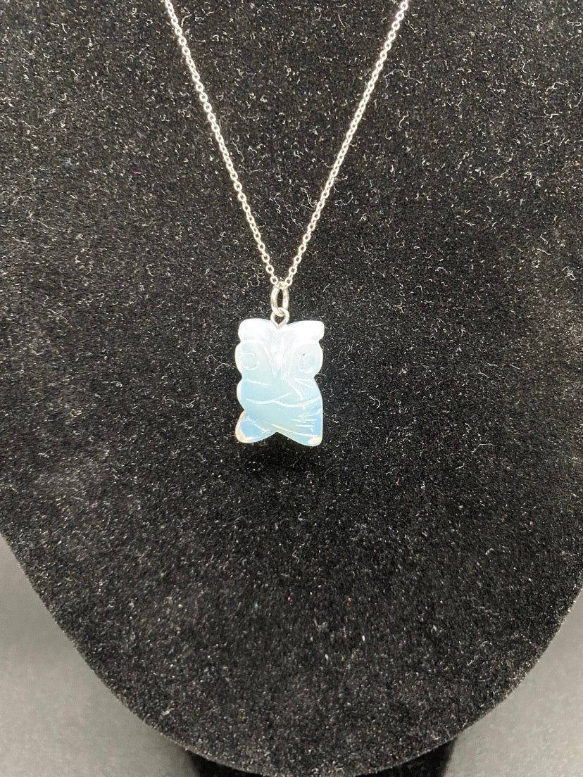 Opalite Owl Pendant Sterling Silver Necklace | Crystal Jewellery