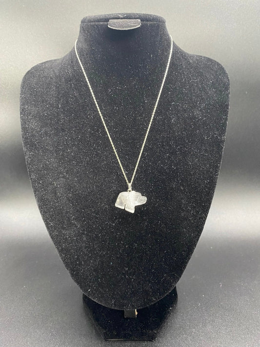 Carved Clear Quartz Bear Pendant Sterling Silver Necklace