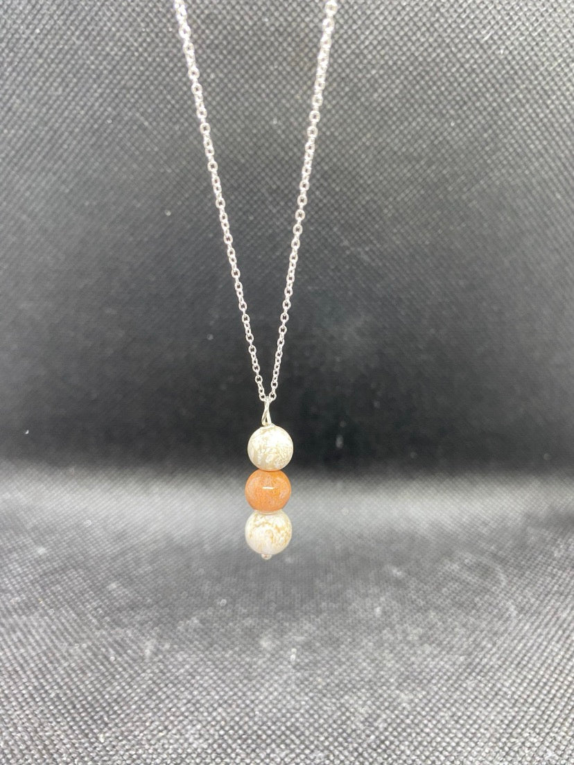 Fossil Jasper Sterling Silver Drop Pendant Necklace