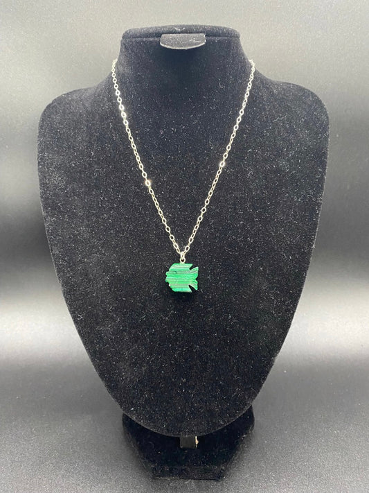 Carved Green Howlite Fish Pendant Sterling Silver Necklace