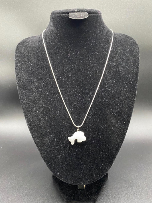 White Quartz Dolphin Sterling Silver Pendant Necklace