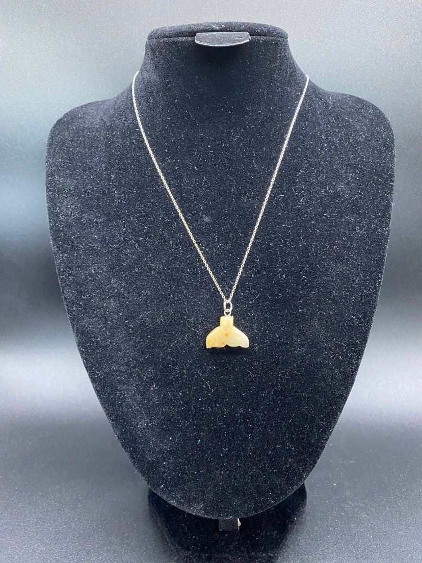 Carved Citrine Whale Tail Pendant Sterling Silver Necklace
