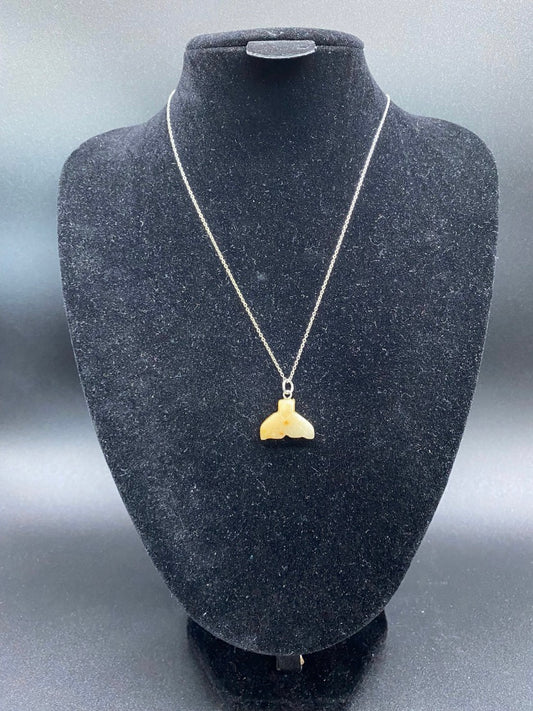 Carved Citrine Whale Tail Pendant Sterling Silver Necklace