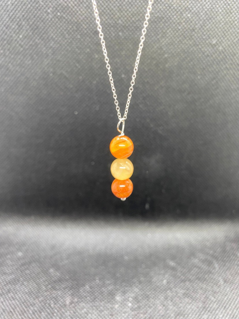 Triple Carnelian Bead Drop Sterling Silver Necklace