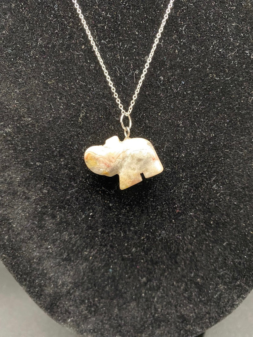 Ocean Jasper Elephant Sterling Silver Necklace