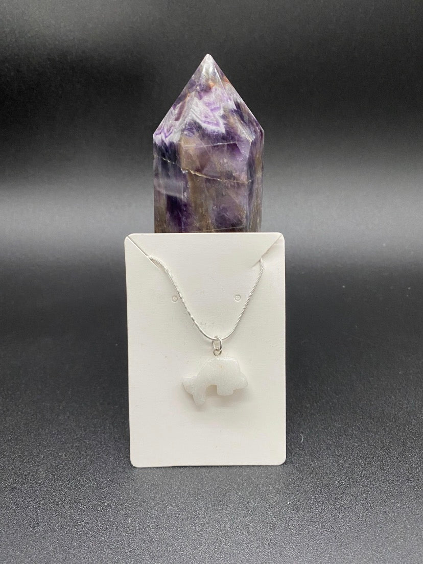 White Quartz Dolphin Sterling Silver Pendant Necklace