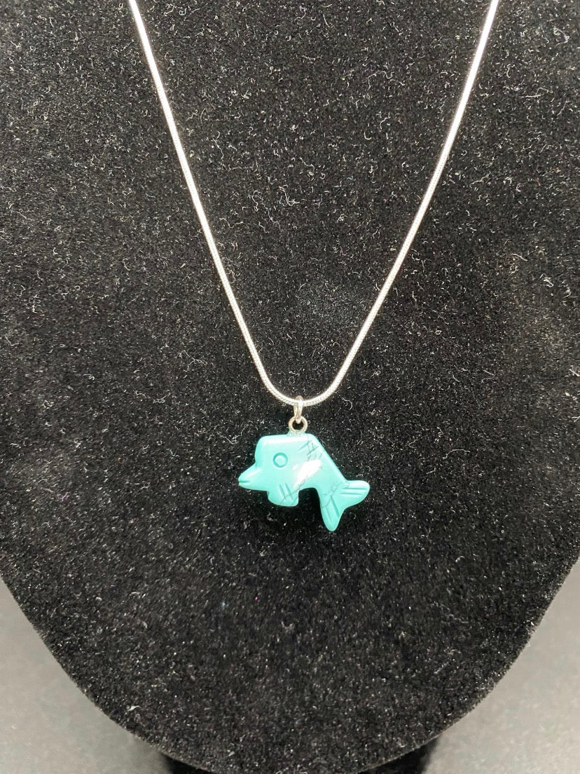 Turquoise Howlite Dolphin Pendant Sterling Silver Necklace