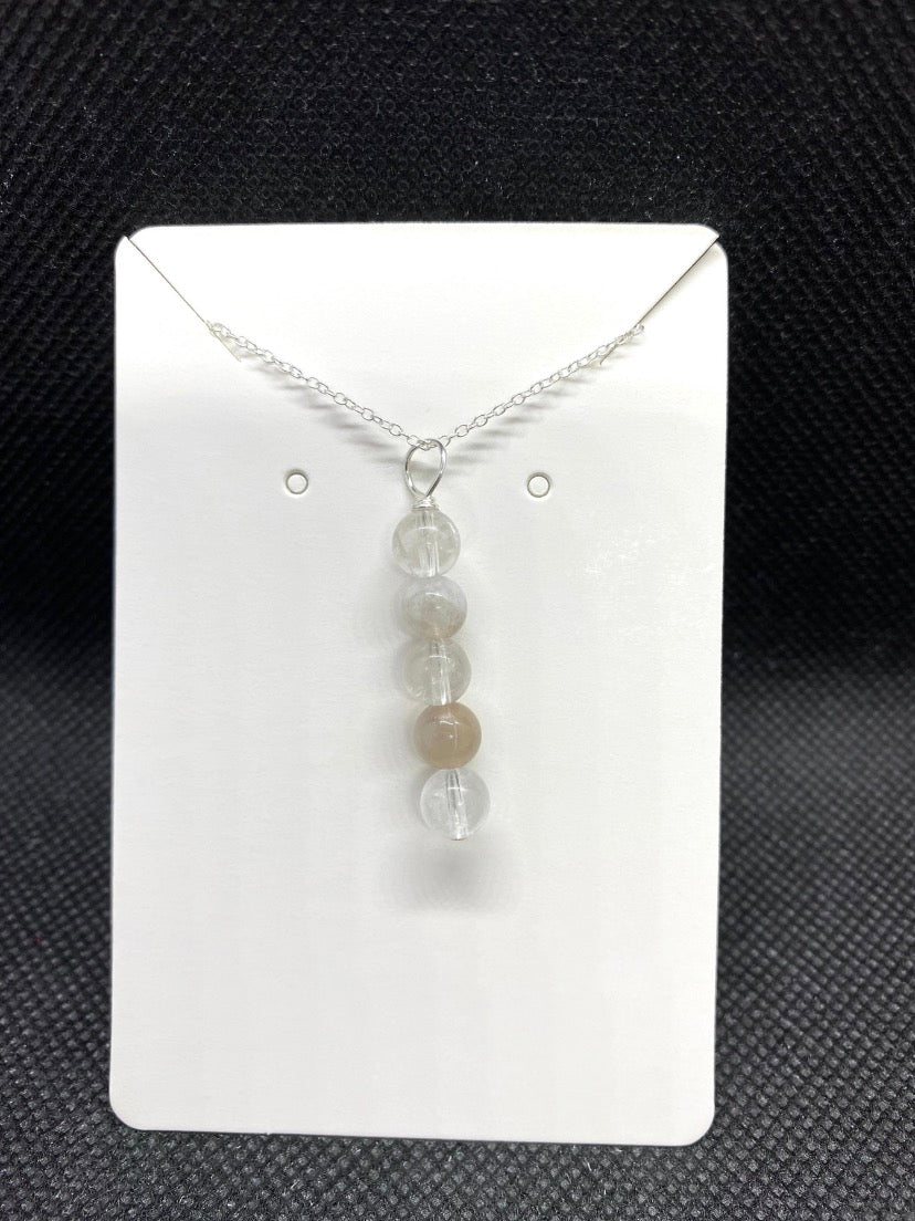 Moonstone & Clear Quartz Drop Sterling Silver Necklace