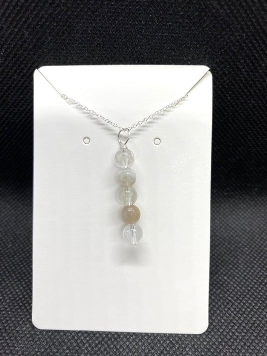 Moonstone & Clear Quartz Drop Sterling Silver Necklace