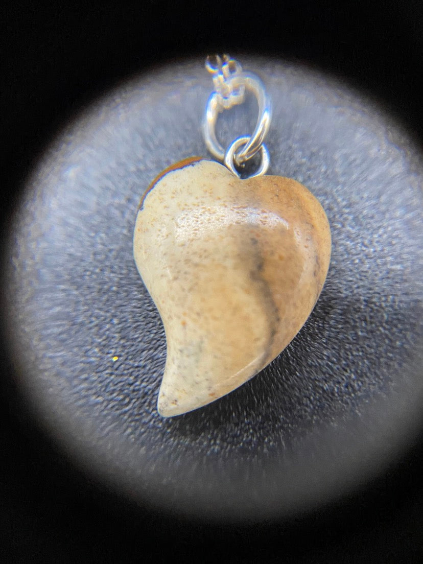 Picture Jasper Curved Heart Pendant Sterling Silver Necklace