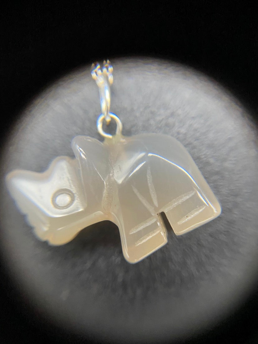Carved Grey Agate Rhinoceros Pendant Sterling Silver Necklace