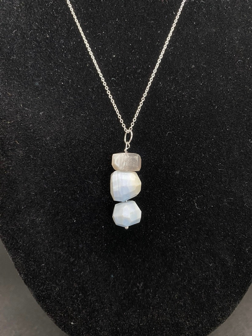 Handmade Triple Blue Opal Bead Pendant Sterling Silver Necklace Natural Gemstone Jewellery