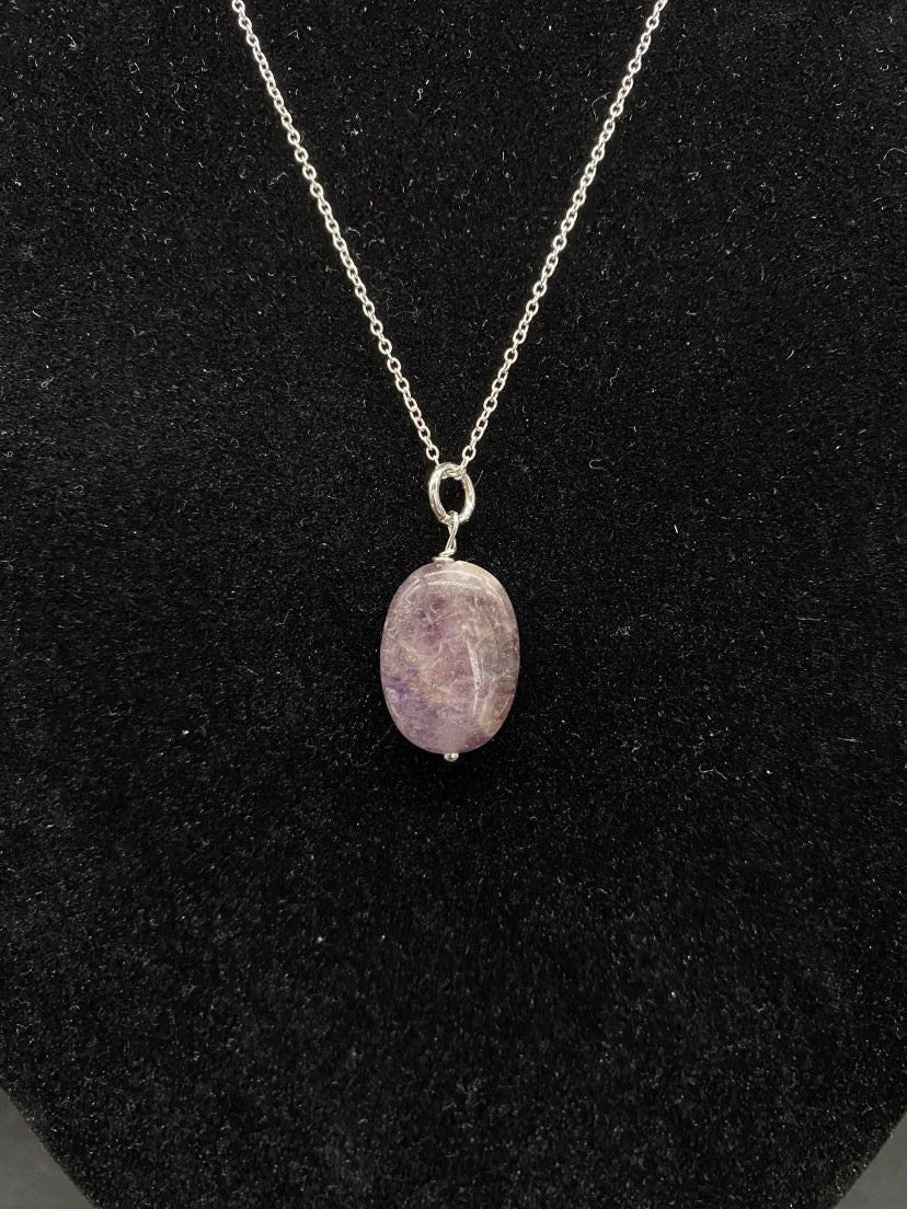 Amethyst Oval Pendant Sterling Silver Necklace