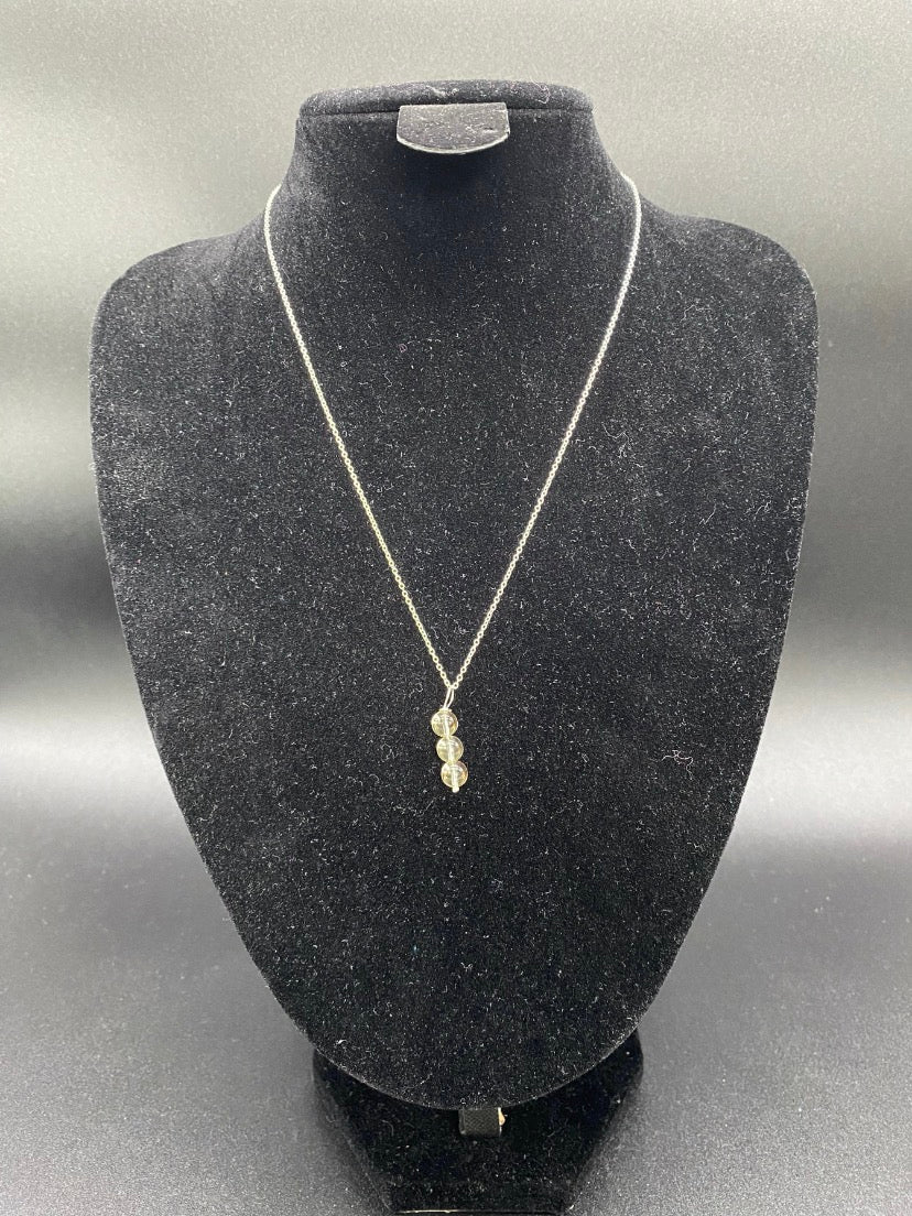 Triple Clear Quartz Bead Drop Sterling Silver Necklace