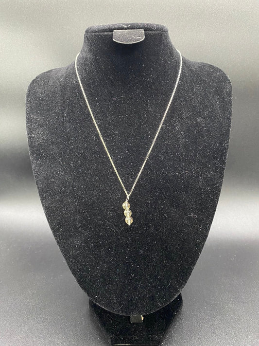 Triple Clear Quartz Bead Drop Sterling Silver Necklace