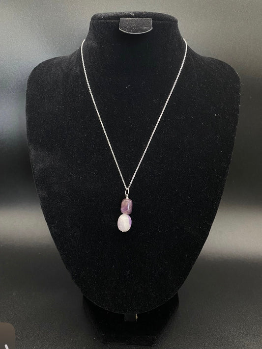 Double Amethyst Tumble Stone Sterling Silver Necklace